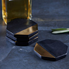 Load image into Gallery viewer, CLINQ- BRASS &amp; BLACK HEXAGON COASTERS
