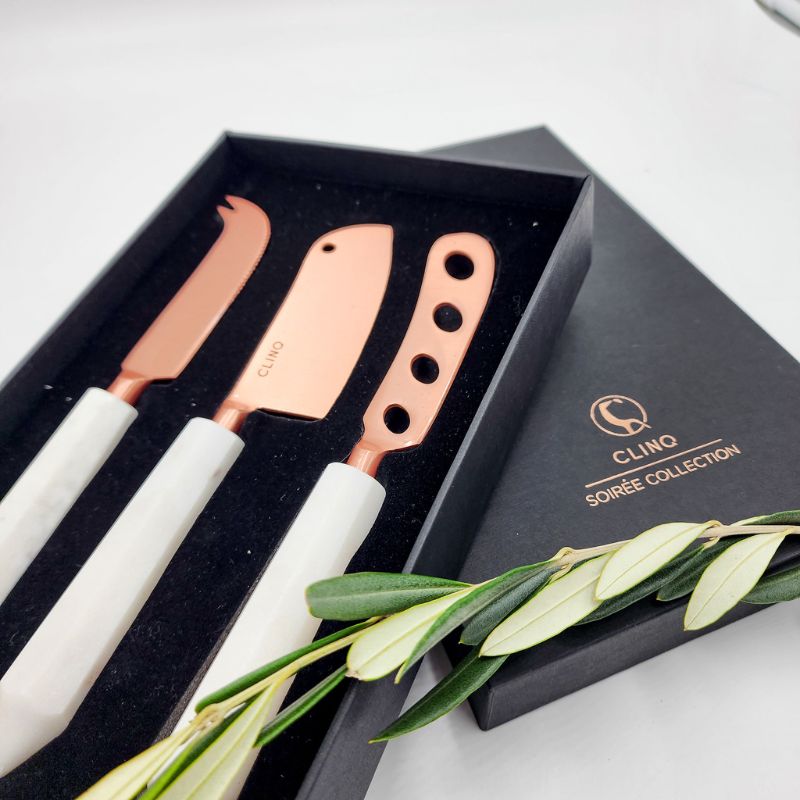CLINQ- COPPER & MARBLE CHEESE KNIFE SET