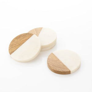 CLINQ- ROUND TIMBER & MARBLE COASTERS