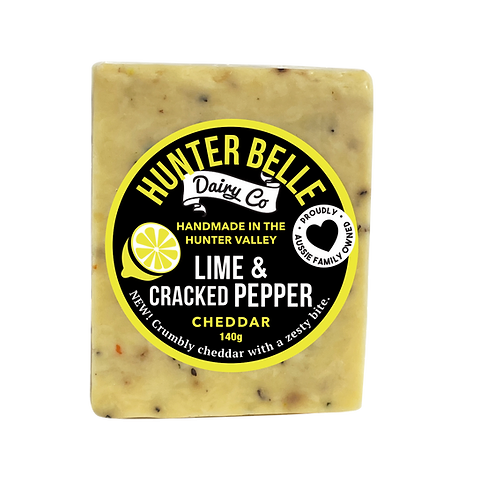 Hunter Belle Dairy Co.- LIME & CRACKED PEPPER CHEDDAR 140gm (local pick up & delivery only)