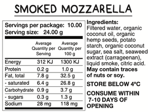 The Vegan Dairy- HEMP SMOKED MOZZARELLA (local pick up & delivery only)