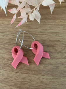 The Clay Cave- BREAST CANCER RIBBON (Dark Pink) HOOPS