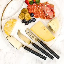 Load image into Gallery viewer, CLINQ- BRASS &amp; LEATHER CHEESE KNIFE SET
