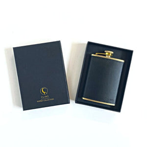 CLINQ- BRASS AND LEATHER HIP FLASK 240ML